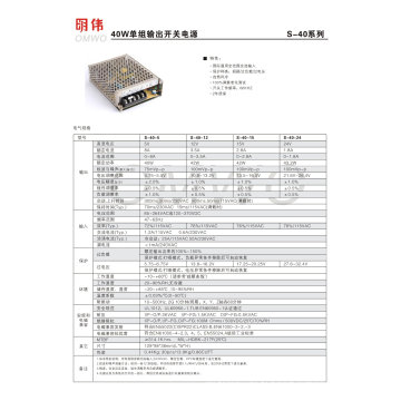 Alimentation à découpage à sortie unique 40 W S-40